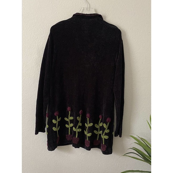 Vintage Papy Boez Black Knitted Sweater Cardigan Textured Flowers Small/Med - Picture 2 of 7